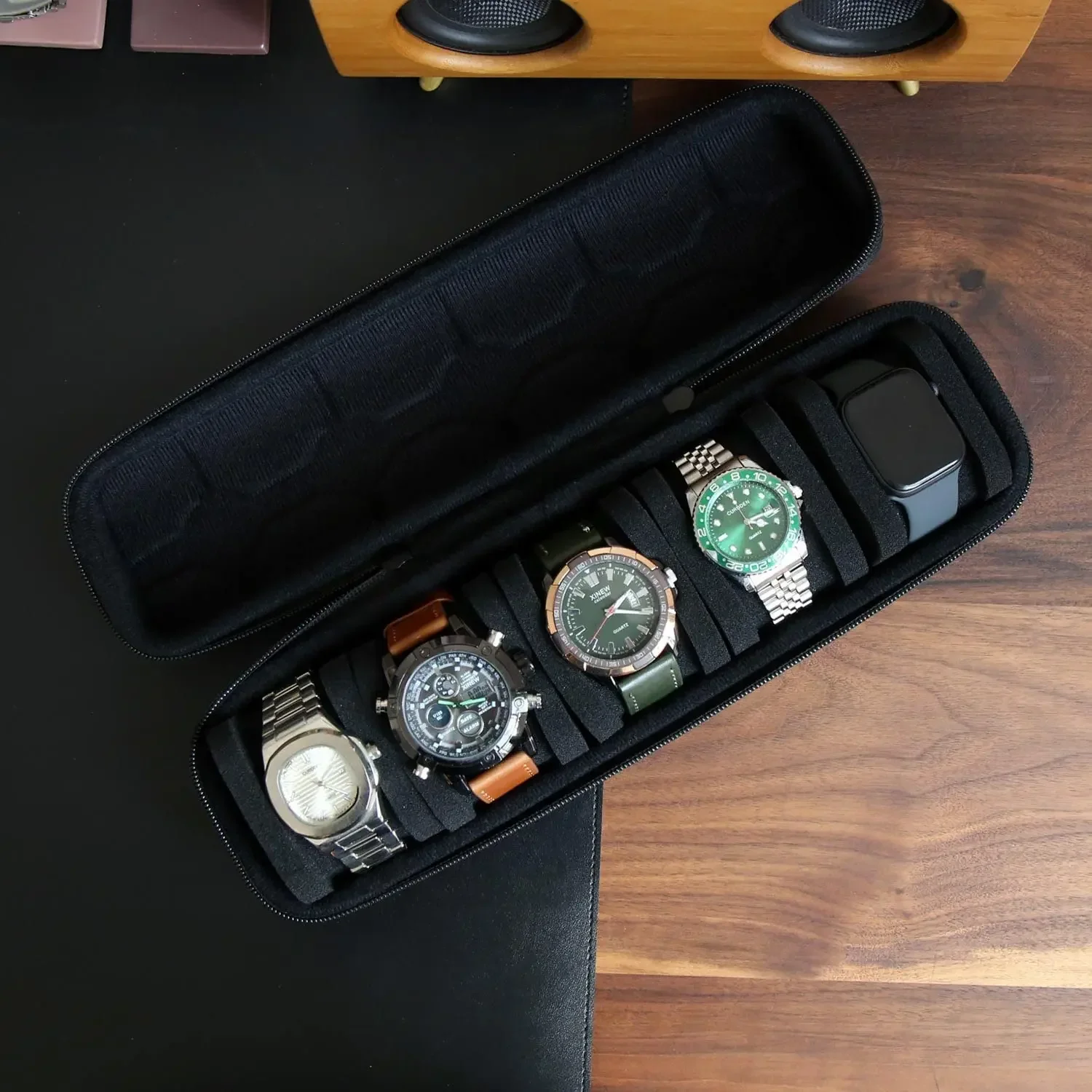 Organisateur de boîte de montre pour hommes ou femmes, étui de voyage de montre, support d'affichage de montre de rangement Portable pour montres-bracelets et montres intelligentes