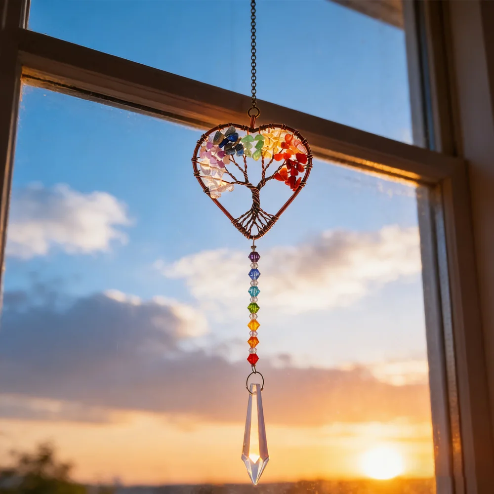 Crystal Sun Catcher Tree of Life Pendant Rainbow Maker |Car Hanging Ornament Wind Chime Pendant for Home and Holiday Decorations