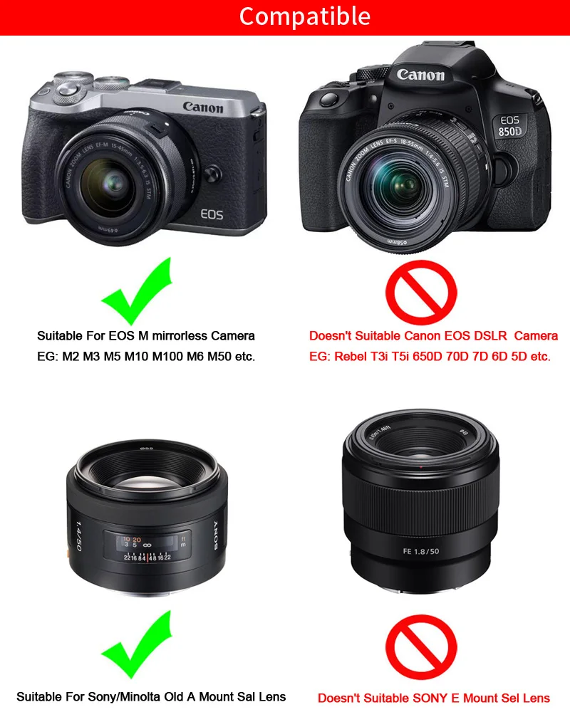 Фотоадаптер для объектива Sony Alpha Minolta AF MA к камере Canon EOS M M100 M50 EF-M