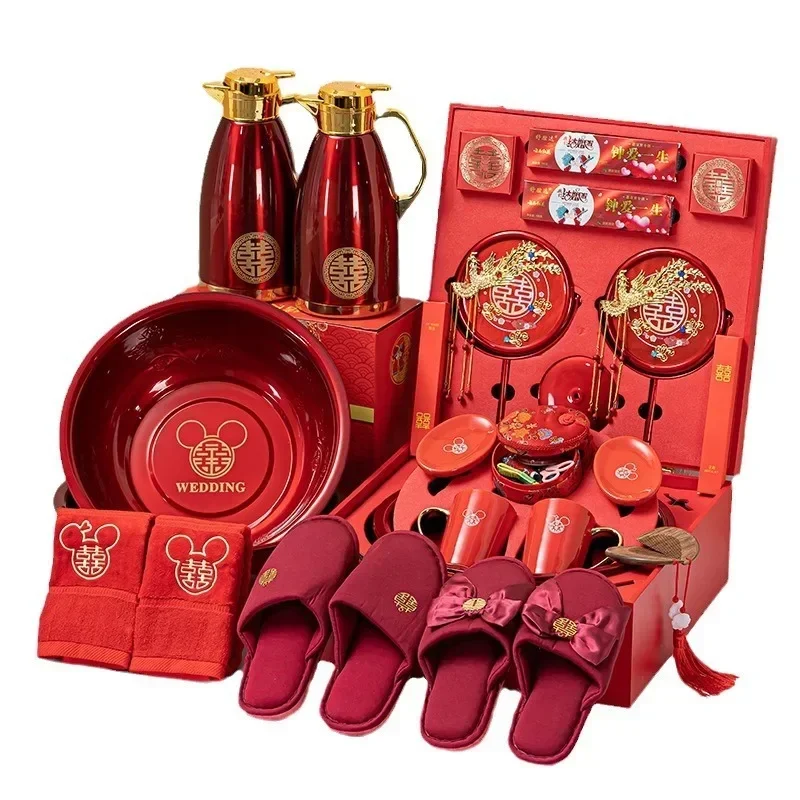 Bride Full Set of Wedding Dowry Supplies Set Festive Wedding Ceramic Washing Wedding Preparation Items