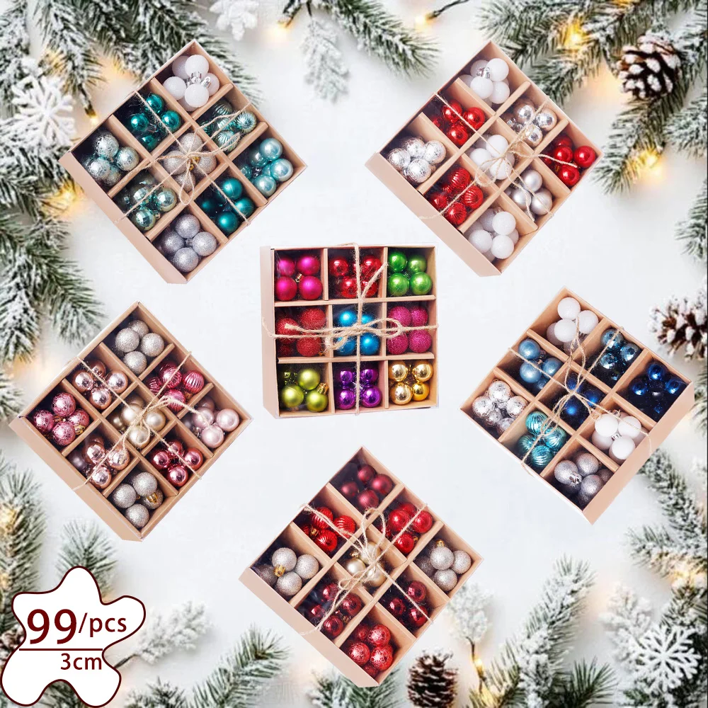 Weihnachtskugeln, Ornamente, 99 Stück, 3 cm, Weihnachtsbaumkugeln, Weihnachtsbaum-Anhänger, Geschenkkugeln für Weihnachten, Navidad, Weihnachtsdekoration