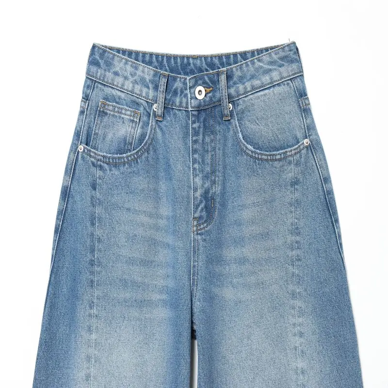 Outono 2025 nova mulher faion solto commuter meados de cintura jeans calças compridas versátil confortável clássico sle l cintura