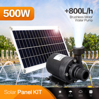 500W 800L/H Solar Panel 12V Brushess Set Ultra-quiet Submersble Water Pump Motor Fish Pond Fountain Powered Garden Decorations