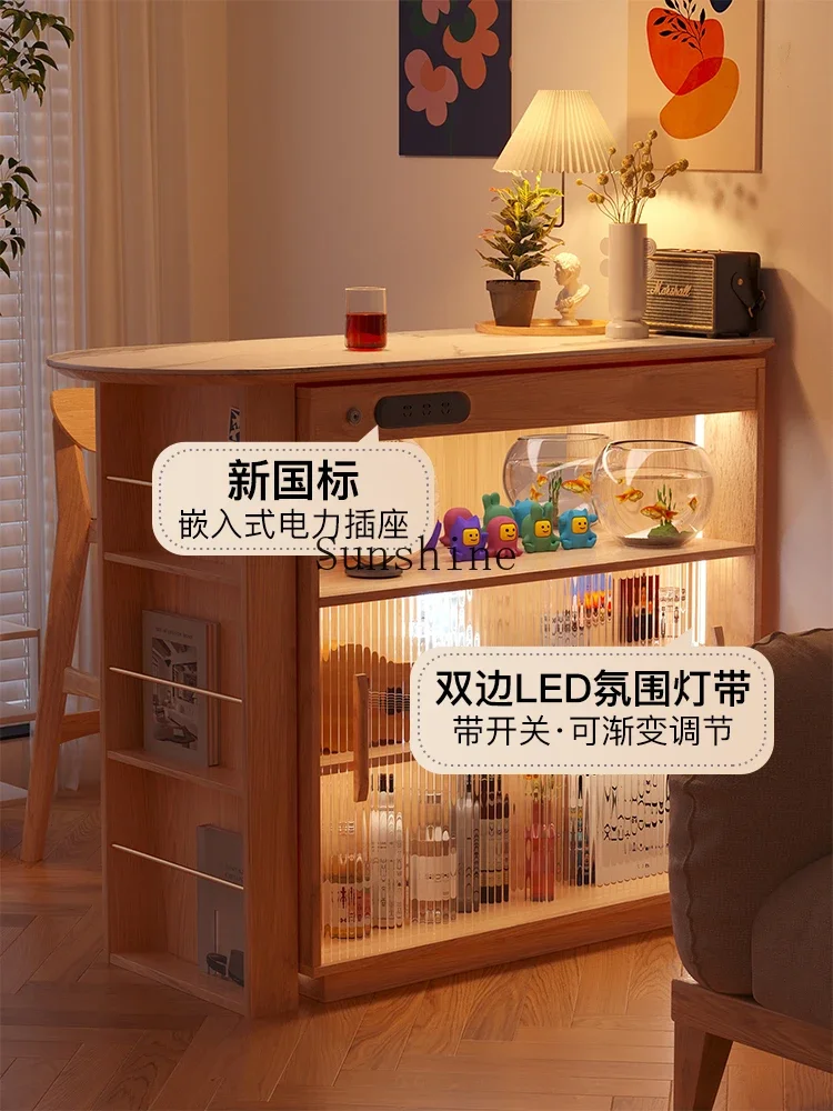 

Solid wood telescopic bar table dining side cabinet integrated partition mobile small apartment household living room high foot