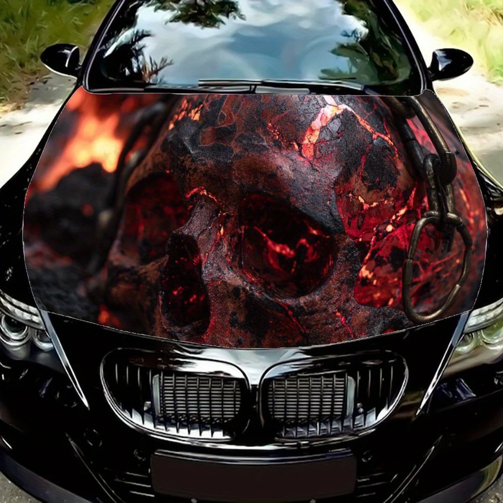 

Fiery Lava Skull with Chains,Car Hood Decal, Self-Adhesive Waterproof PVC Car hood Sticker,Car Decoration Scratch Resistant Stic