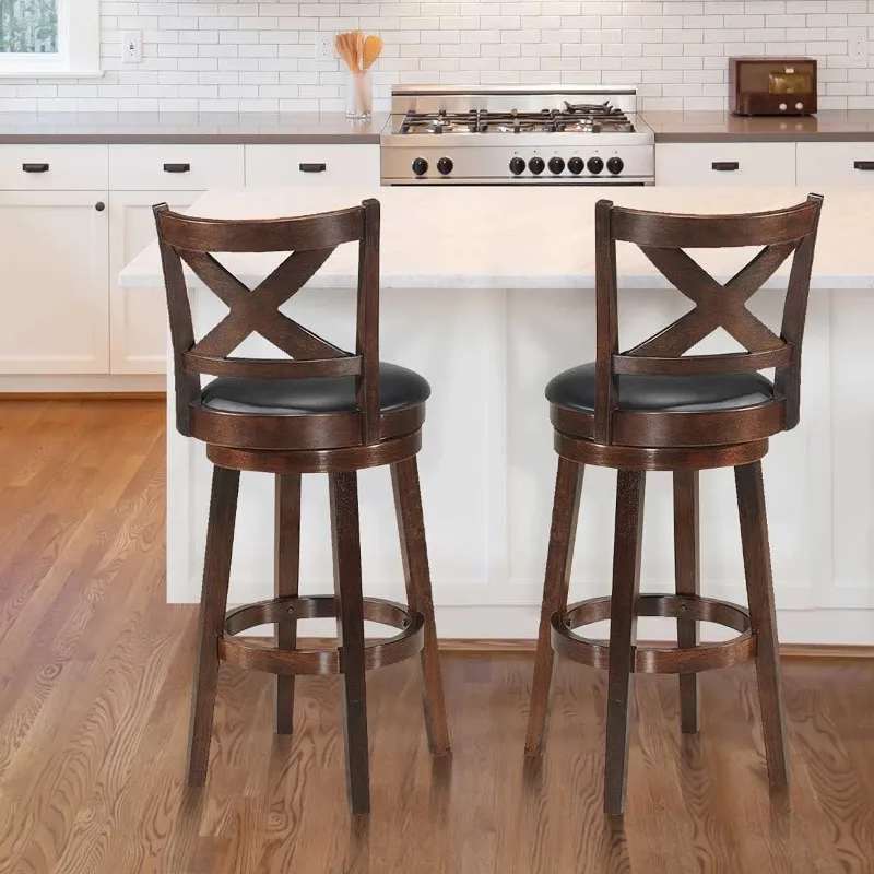 Dark Brown Swivel Bar Stools Counter Height Barstool 29 Inch Seat Height Bar Chair（Set of 2） VERSATILE USAGE 360 degrees