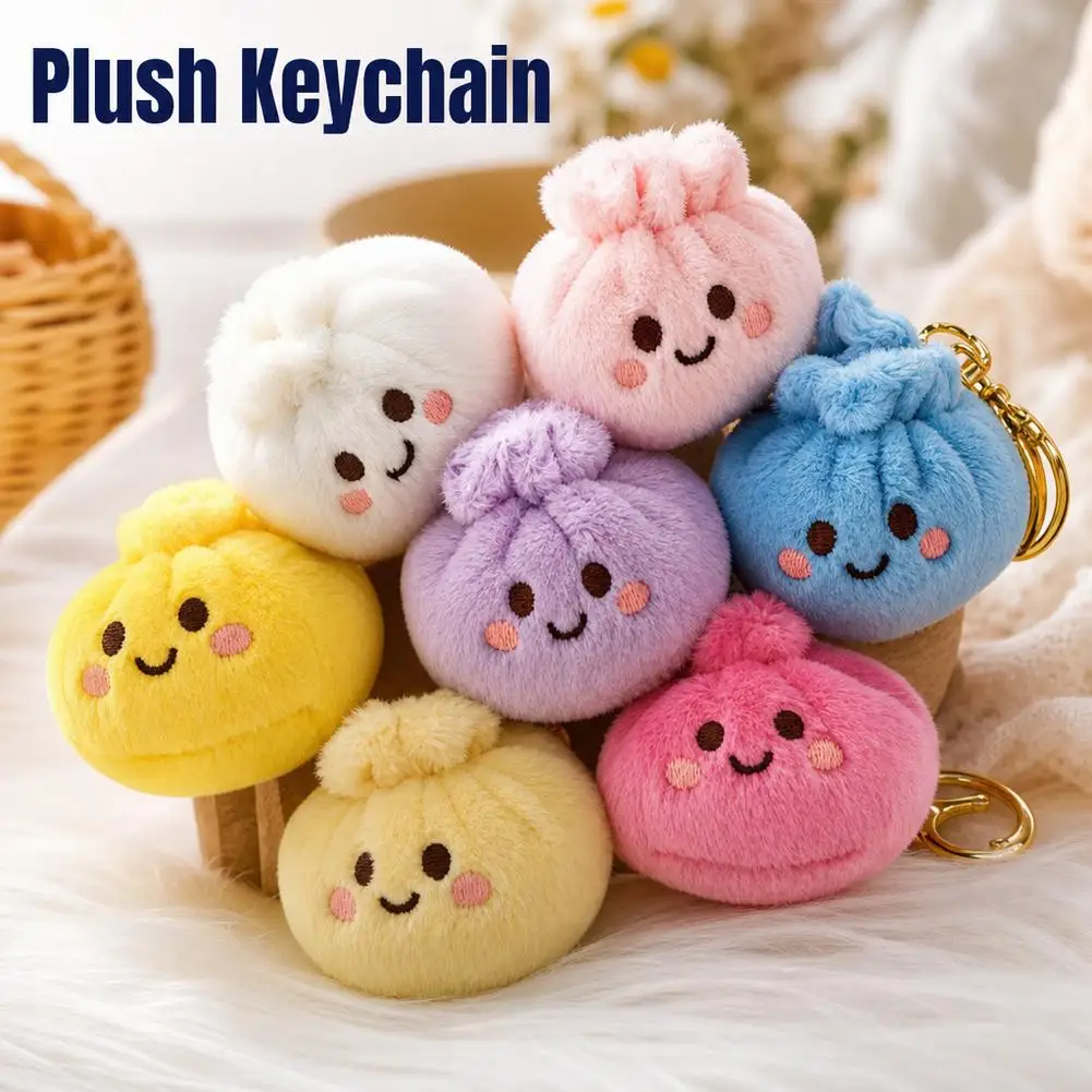 Cute Steamed Bun Plush Keychain Soft Squeeze Toy Kawaii Bao Bag Pendant Lovely Desktop Decor Creative Gift For Teens And Adults