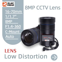 ZLKC 16-70mm Zoom Lens 1/1.7 Inch 8.0Megapixel IR Low Distortion CCTV Camera C Mount 8MP Varifocal ITS Lens F1.4-360 Auto Iris