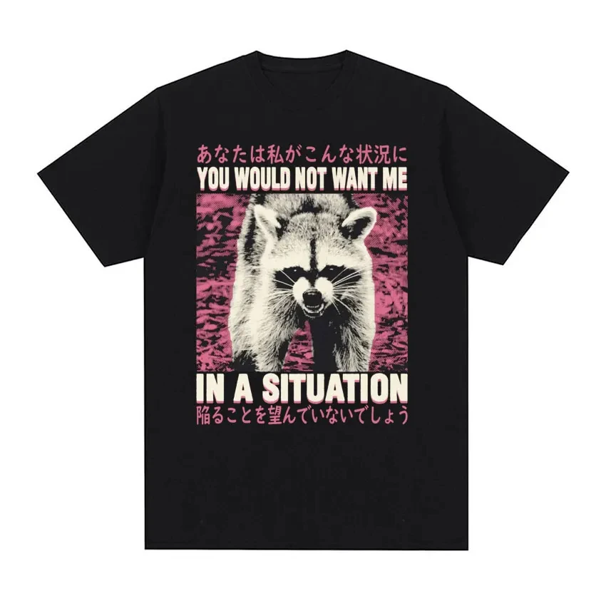 

Funny You Would Not Want Me in A Situation Raccoon Meme Tee Shirt Men Women Fashion Cool Vintage T-shirt Harajuku Y2k Streetwear