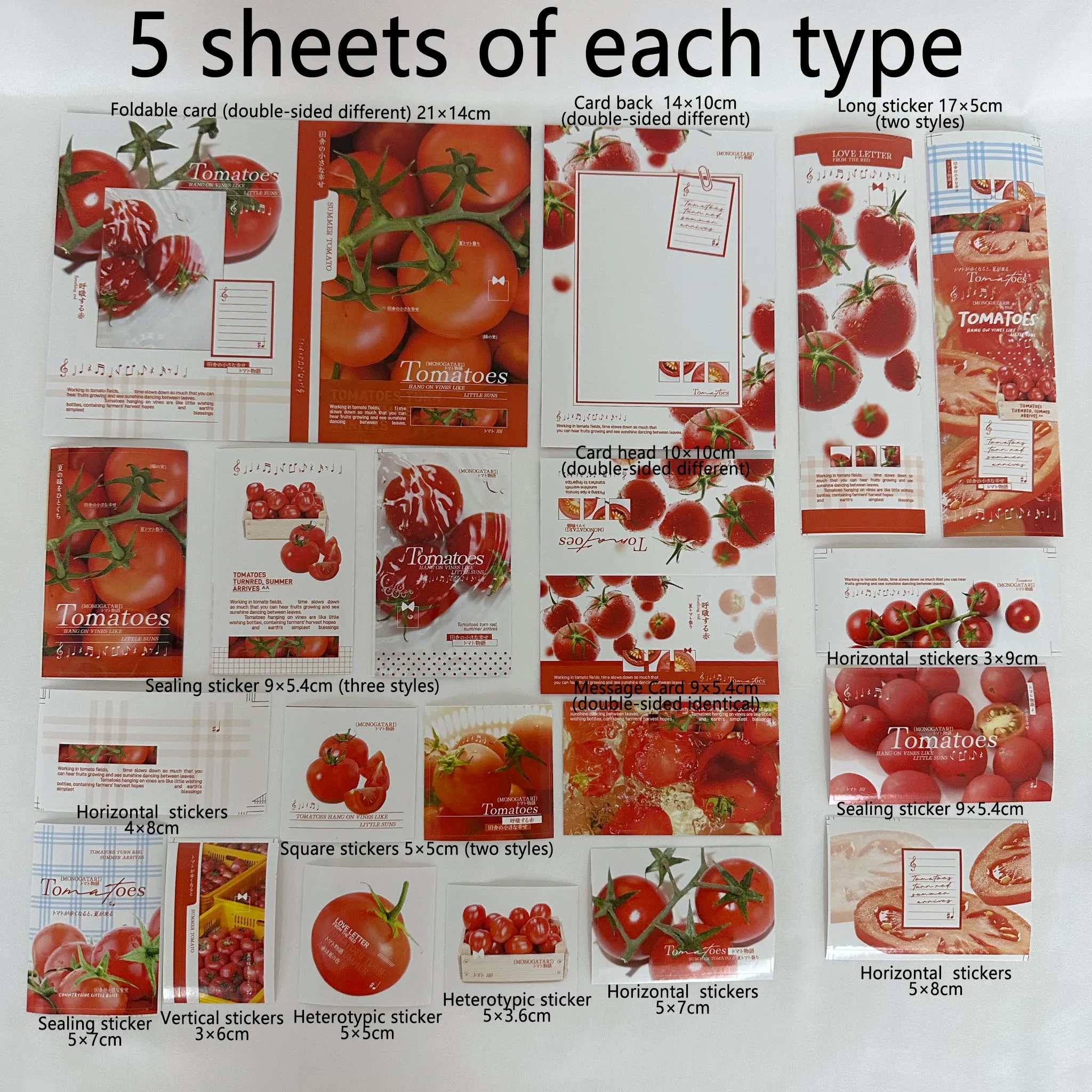 

100pcs-Stickers Greeting Card Folding Card Set-Red Tomatoes Design-used for DIY packaging decorating anime,Kpop, Birthday gifts