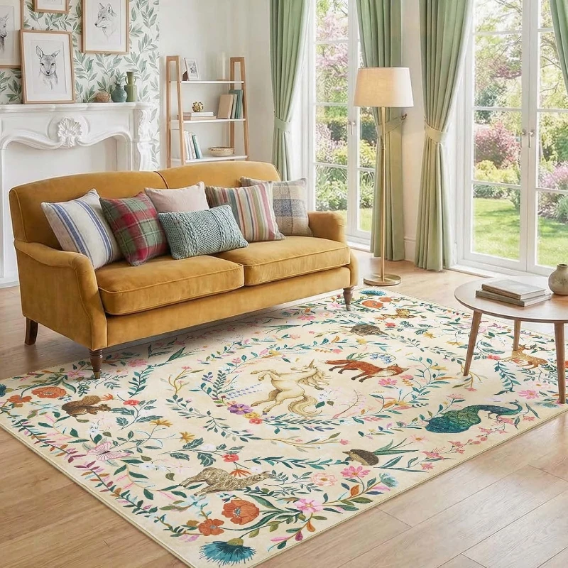 Large Living Room Carpet Machine Washable Non-slip Floor Mat Unicorn Pattern Rug Bedroom Mats Soft Comfortable Home Decor Rugs