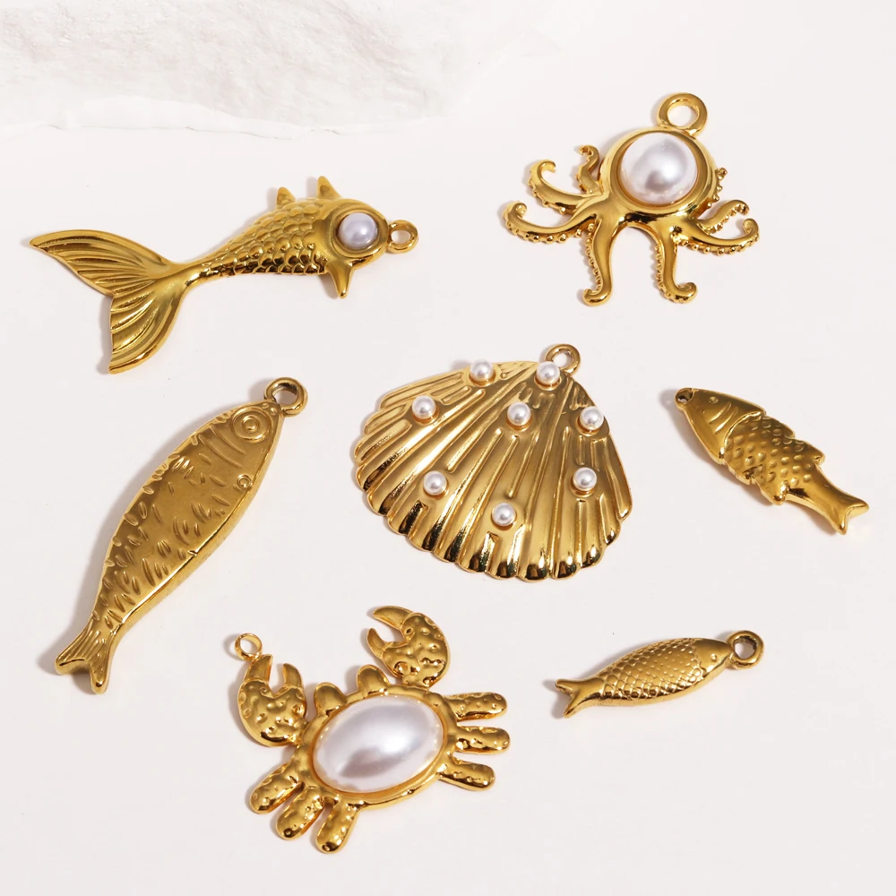 3 unids/lote, venta al por mayor, piedra Natural de acero inoxidable, anémona, estrella de mar, dijes Diy, collar de concha de delfín, colgantes, joyería de mariposa