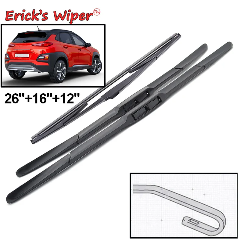 Erick\'s Wiper Front & Rear Wiper Blades Set For Hyundai Kona 2017 - 2023 Windshield Windscreen Window Rain Brushes 26\