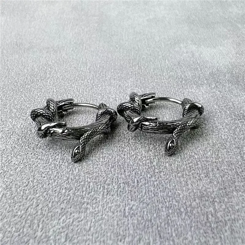 Vintage Snake Tangled Plant Vines Earrings Gothic Black Mamba Viper Hypoallergenic Earrings Men\\\'s Biker Rock Rap Jewelry Gift