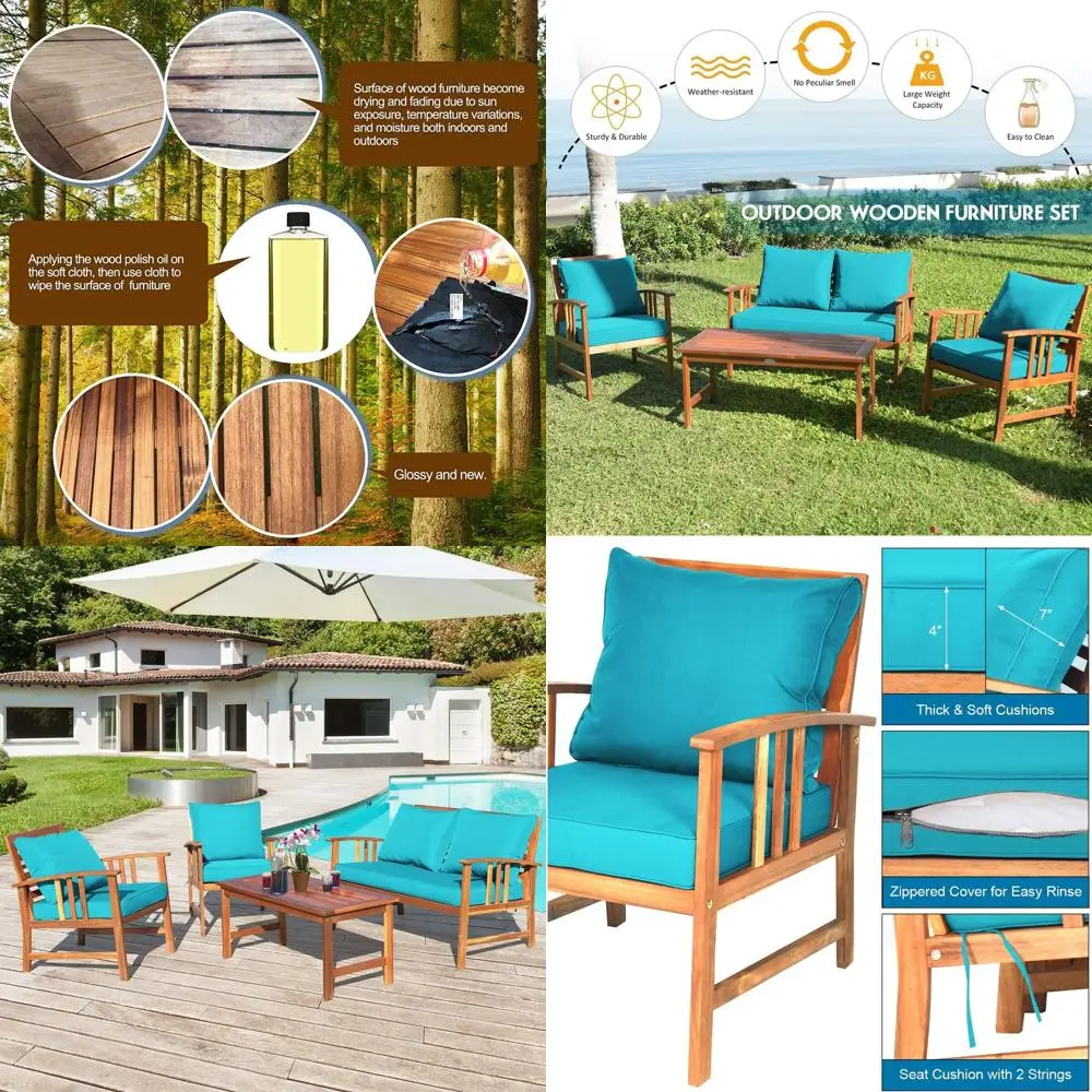 

Комплект садовой мебели из акации из 4 предметов, уличный набор для отдыха с серыми подушками и подушками для спинки, уличный набор для отдыха с кофейным столиком