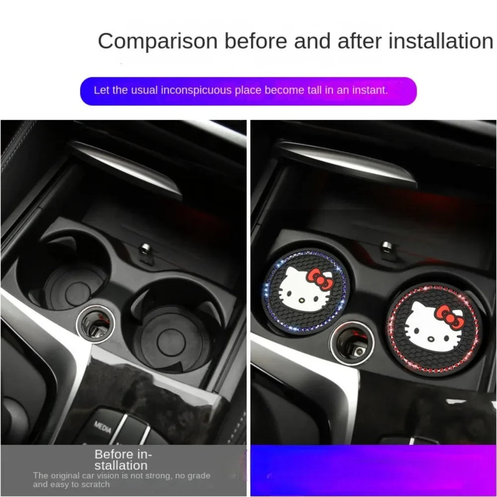 2PCS Hello Kittys Car Cup Holder Car Cute Insulated Coasters Pad Anime Cartoon Anti Slip Mat Interior Decor Accessories Girl view 4