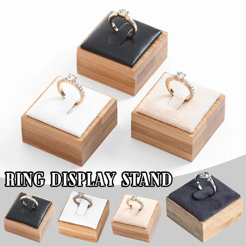 

1PC Bamboo Ring Display Stand Jewelry Display Holder Showcase Organizer Jewelry Box Packaging Leather And Velvet Case
