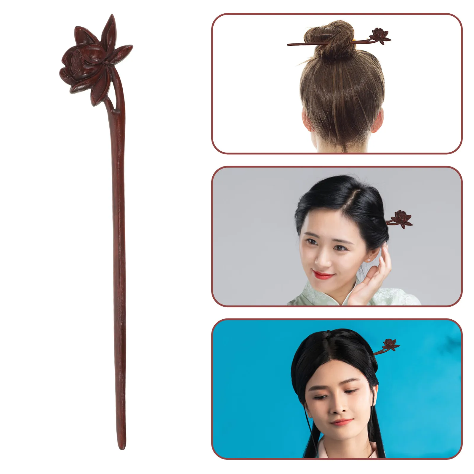 

Wooden Lotus Hair Sticks Classical Chinese Hairpins for Women Vintage Hair Accessories Styling Tools for Buns and Updos