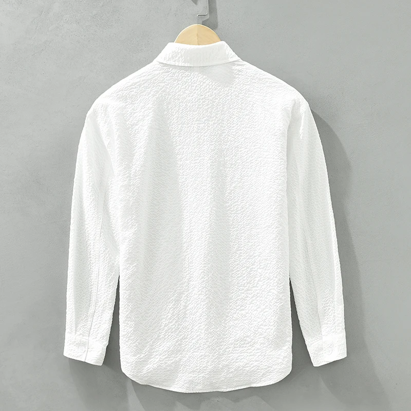 Autumn New Polyester Turn-Down Collar Men's White Shirt Long Sleeve Casual Shirts