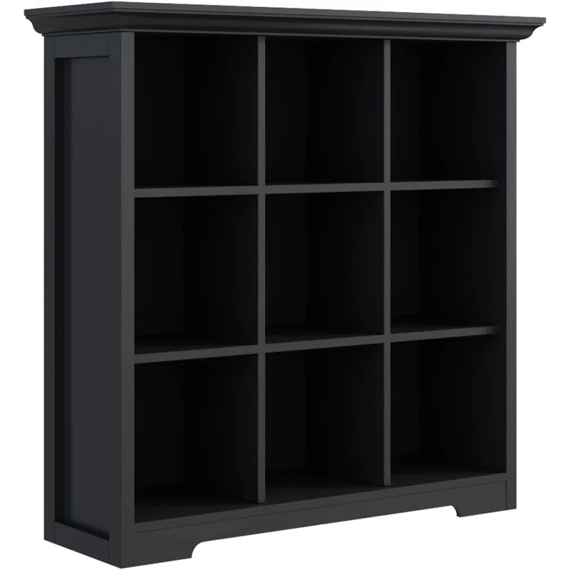 Cube Storage Bookcase with Base - Wooden 3 Tiers Floor Standing Open Shelf Cabinet for Home and Office , Black