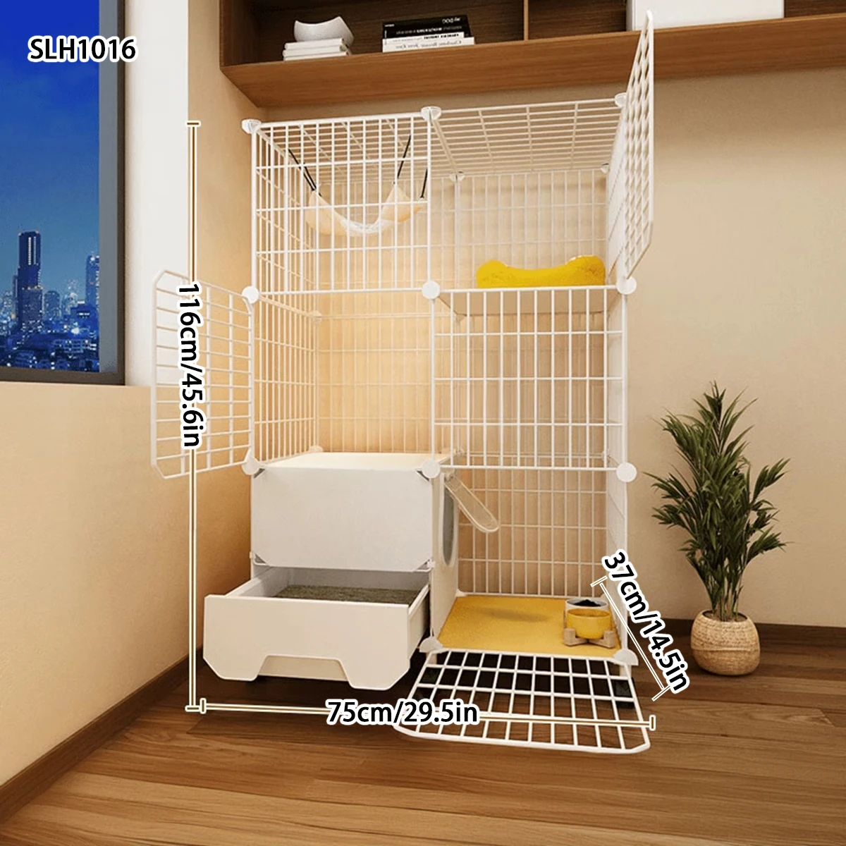 Cat Cage House with Large Indoor Free Space, Dedicated Litter Box for Kittens, Integrated Cat Villa, Cat House, Cat Cage