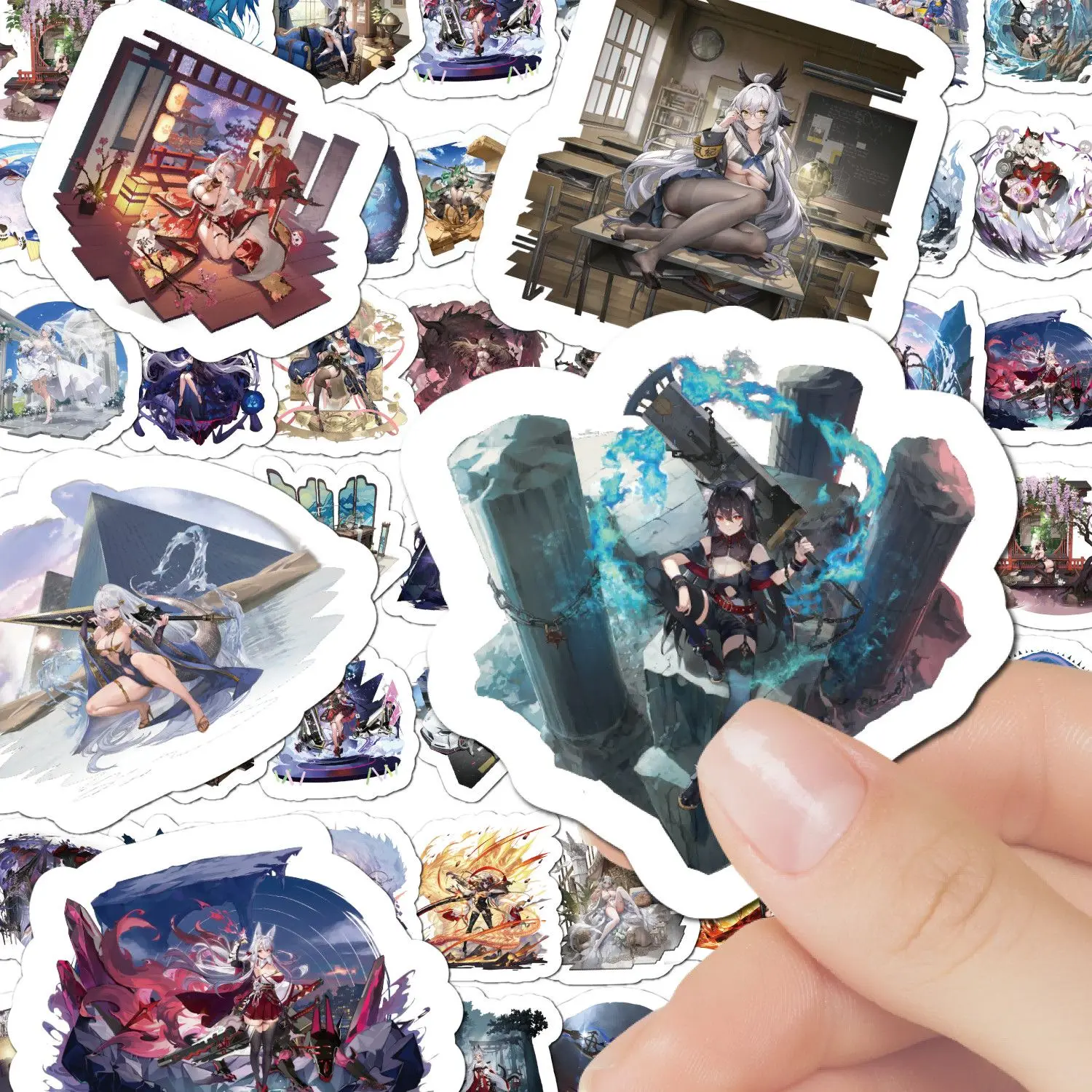 45 Uds. Pegatinas de decoración de cuenta de mano periférica de personaje de juego de chica bonita y Sexy de dibujos animados