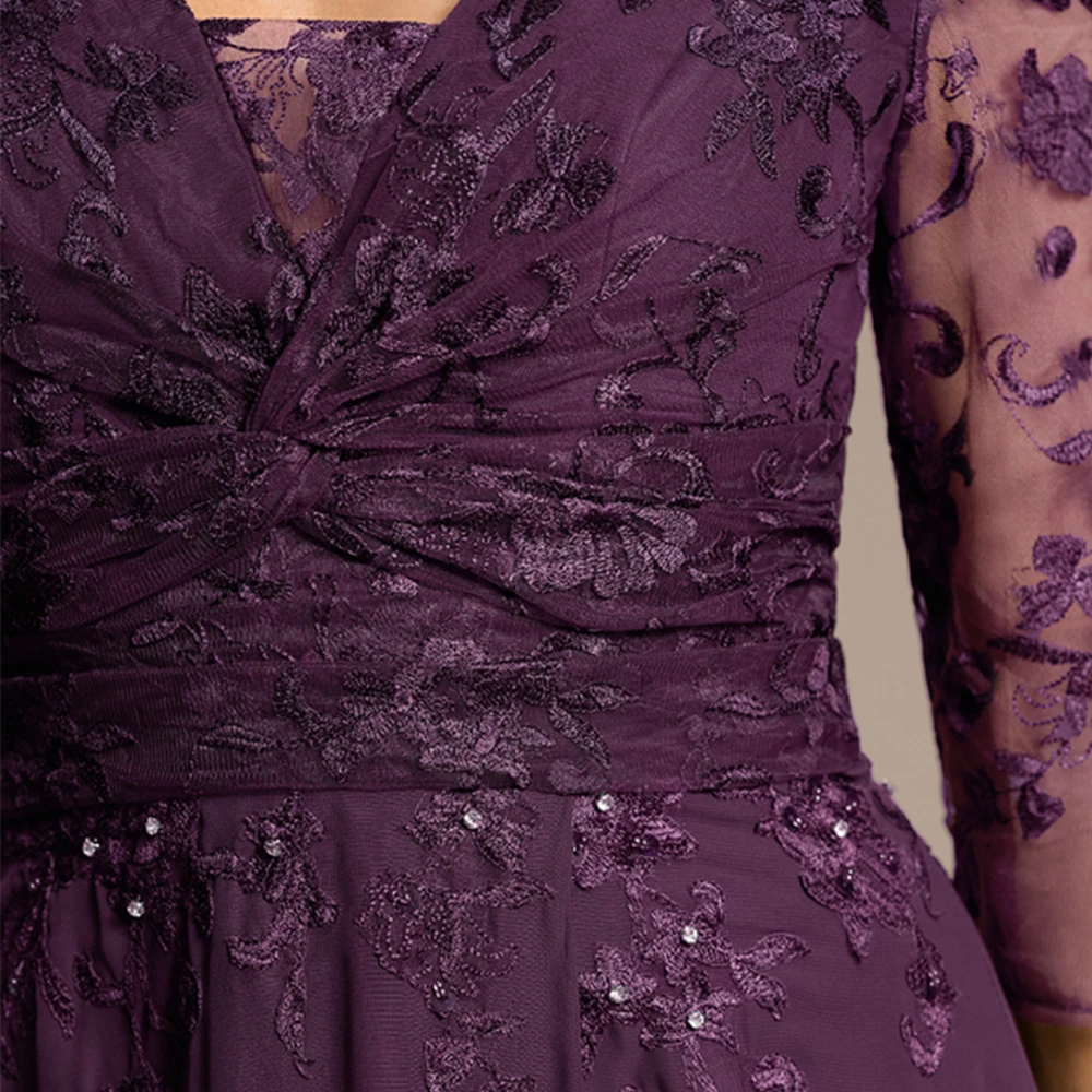 Purple Chiffon Mother of Bride Dresses with Lace Three Quarter Wedding Party Dresses  for Women 2025 Summer New Robe De Soirée