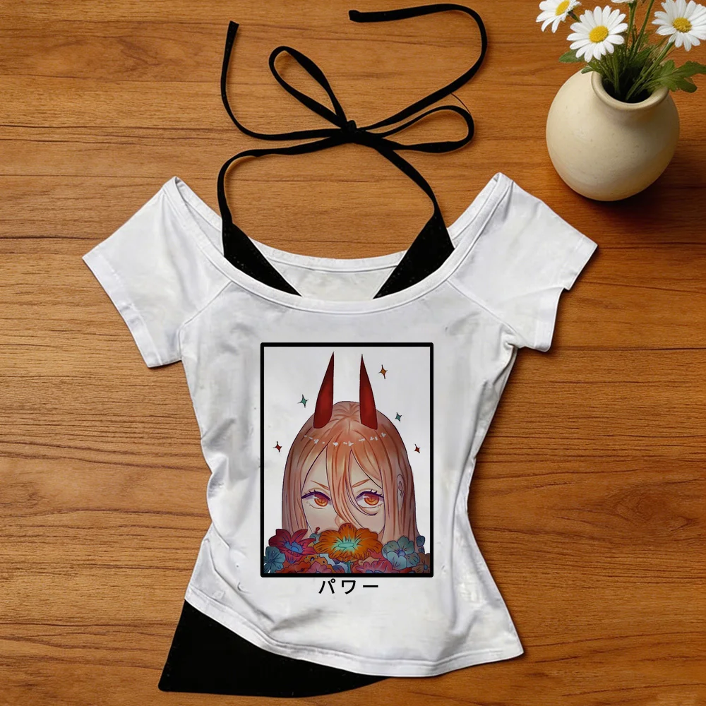 Chainsaw Man cropped top shoujo meme manga summer party harajuku tshirt baddie streetwear scene  gyaru
