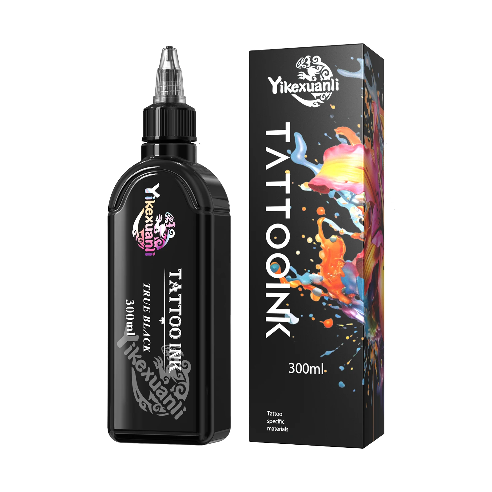 

1 Bottle (300ml / 10.5oz) Premium Black Tattoo Ink - Deepest Black, Long-Lasting, for Tattoo Artists & Beginners gift