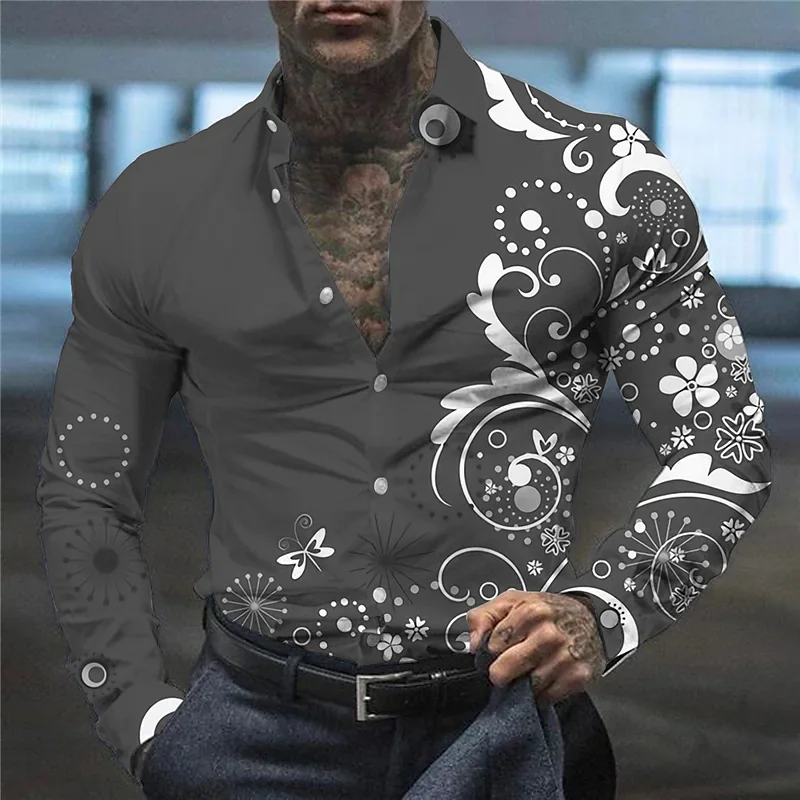 Men's Suit Lapel Shirt Creative Pattern Fashion Casual Soft Comfortable Breathable Material 2027 Spring And Summer New Hot Sale