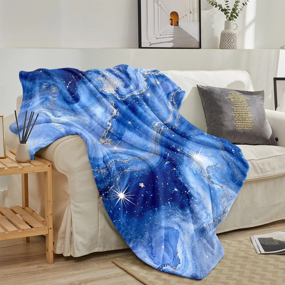 Blue Marble Stars Moon Super Soft Flannel Blanket Fuzzy Warm Throw Blanket for Bed Couch Cozy Plush Bed Cover All Season