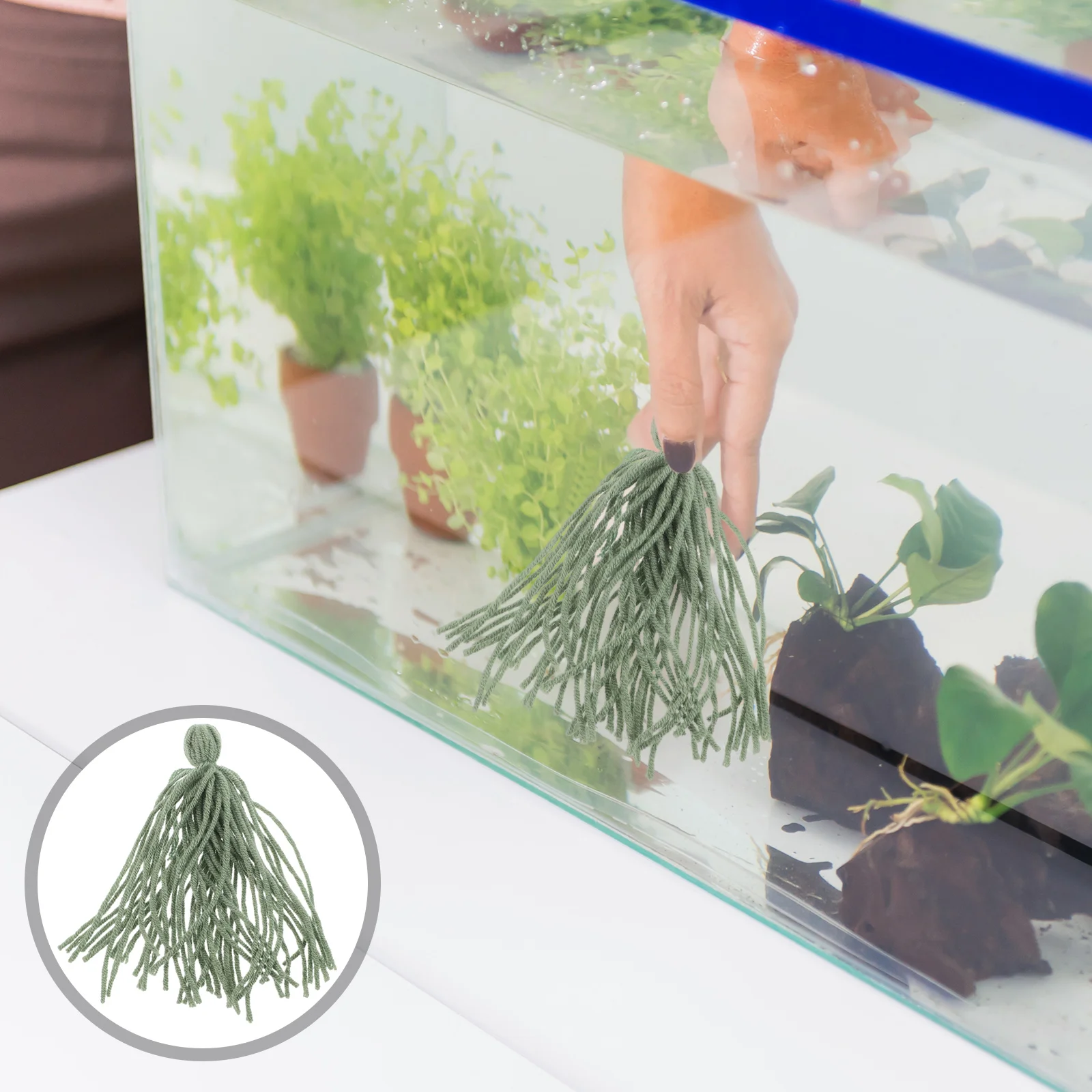 

10 Pcs Fish and Shrimp Spawning Mop Breeding Hideout for Aquarium Yarn Betta Tank Accessory Decorations Olive Green