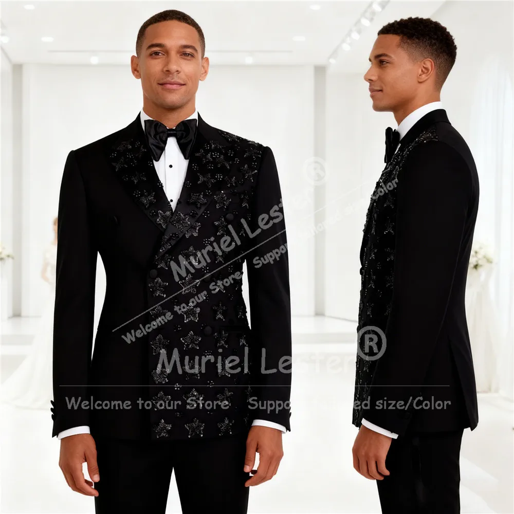 

Изысканные мужские костюмы с бусинами и камнями, двубортный двубортный свадебный смокинг для жениха, приталенный формальный пиджак для выпускного вечера, наряды