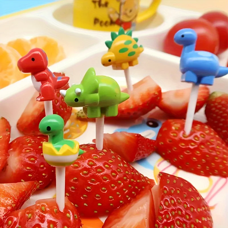 6/18pcs Cute Dinosaur Fruit Forks Mini Creative Food Fork Set Colorful Plastic Desert Pick For Kitchen Picnic Party Decor Access