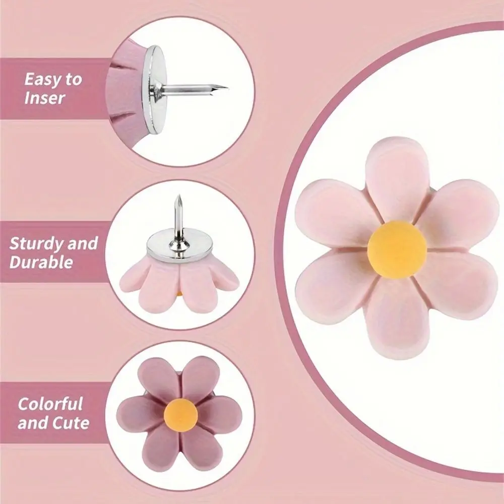 20/30/50Pcs Boxed Creative Six-Petal Flower Pushpins Photo Wall Decor Resin Board Push Pin 3D Reusable Thumb Tacks School