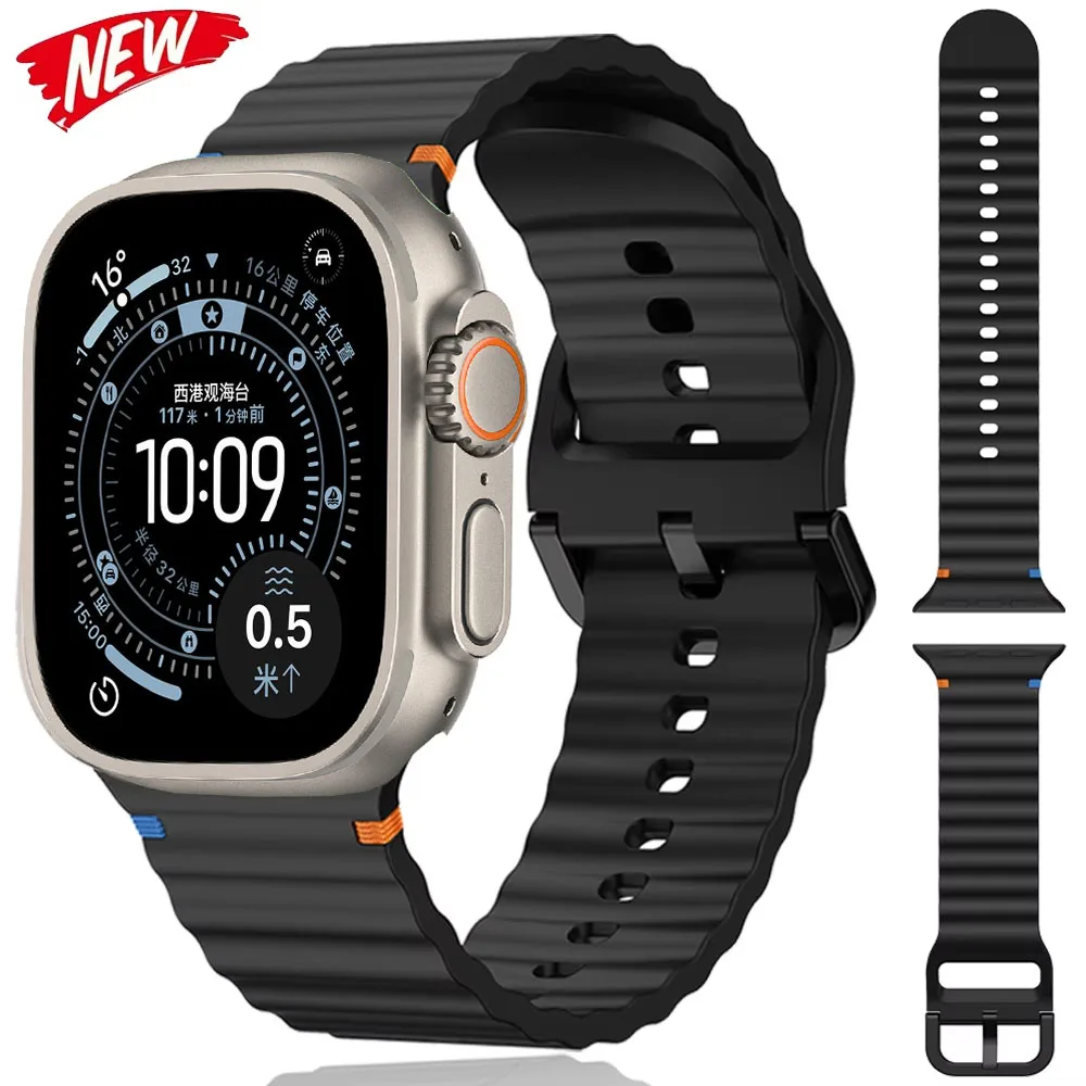 

Silicone Strap for Apple Watch Band 46/45/44mm 42mm 41mm 49mm Sport Watchband iWatch Series 11 10 Ultra 3 9 8 7 6 5 SE Bracelet