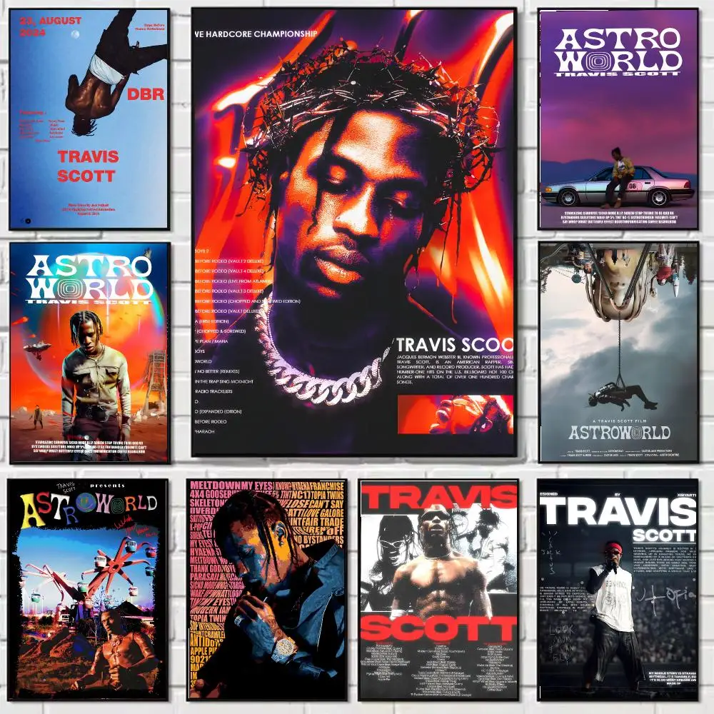 T-Travis Scott Poster Self-adhesive Wall Mural Art Waterproof Sticker For Bar Room Decor High Quality Print Gift