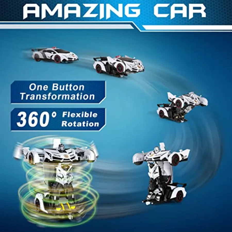 Remote Control Car - Transform Toys Car Robot, One Button Deformation to Robot with Flashing Light, 2.4Ghz 1:18 Scale Transform