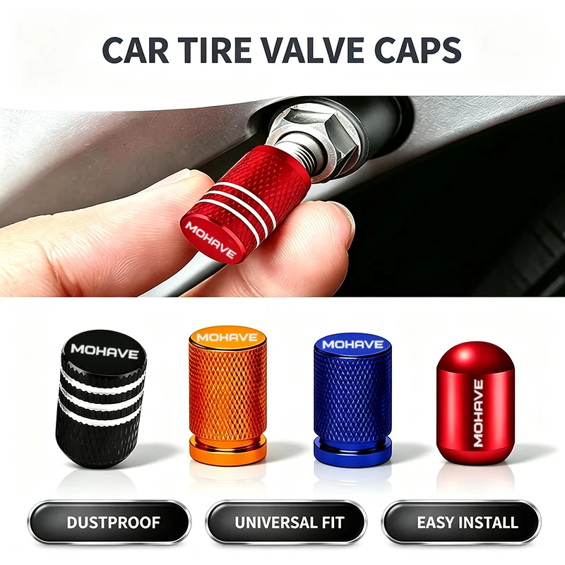 Custom Car Tyre Valve Stem Caps With Mohave Logo Wear‑Resistant Metal Dust Proof Covers For KIA Mohave Auto Wheel Styling Parts