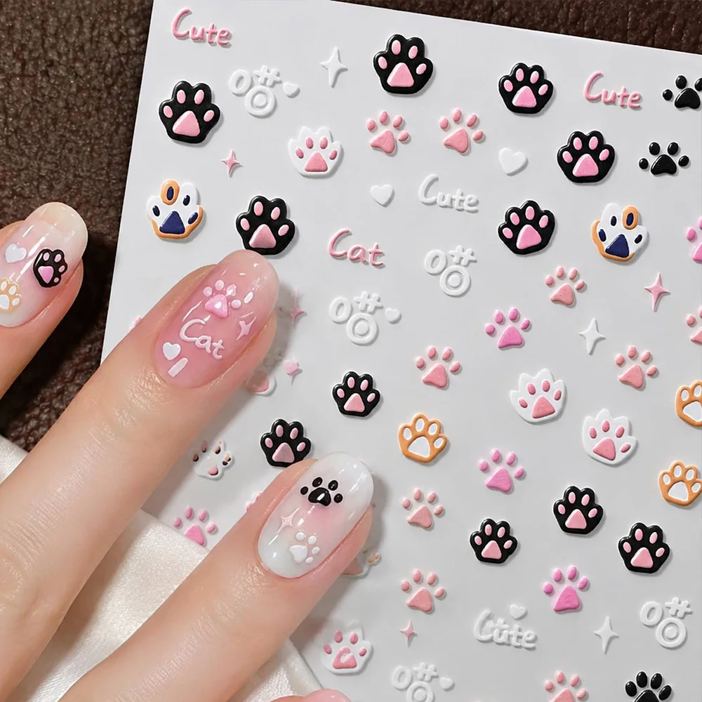 1Pc Bold Eye Catching Cat Paw Nail Sticker Holiday Special Edition Cat Paw Nail Decal Popular Among Artists Cat Paw Nail Slider