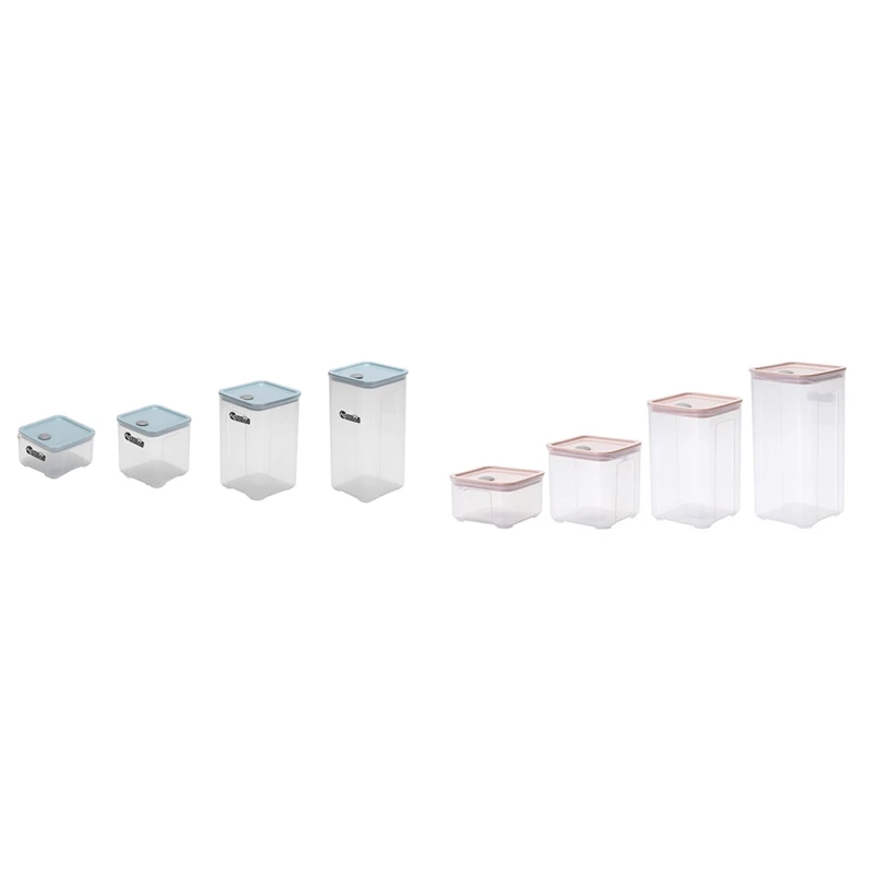 

Promotion! 4Pcs PP Food Storage Box Plastic Clear Set With Pour Lids Bottles Jars Dried Grains Tank 400L-1700L