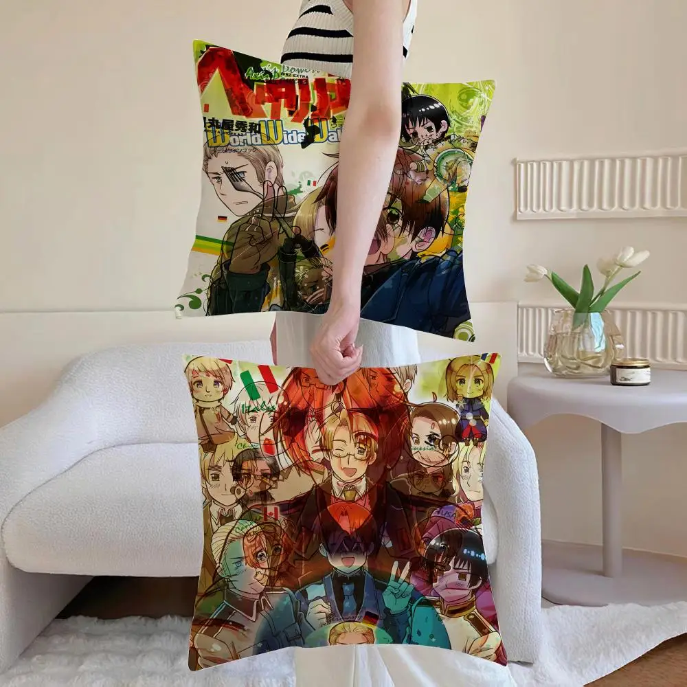 H-Hetalia The Beautiful World Cushion Cover Anti-dustmite Pillowcase Invisible zipper silky short plush Sofa cushion cover