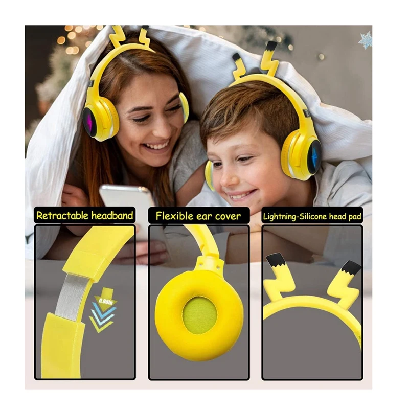 Headphone anak, headphone Bluetooth tanpa kabel dengan mikrofon, untuk PC, Laptop, tablet