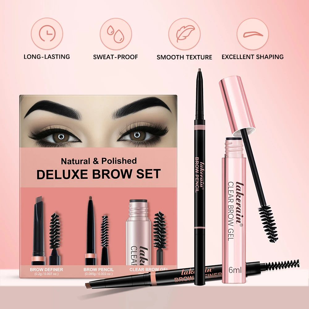 Zestaw do brwi: automatyczna kredka i żel, dwustronna, długotrwała, naturalna, wodoodporna, ultra cienka, trójkątna kredka do makijażu brwi.