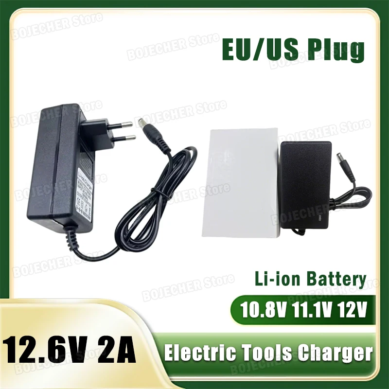 DC 12,6 V 2A Li-Ionen-Akkuladegerät für 10,8 V 11,1 V 12 V elektrische Bohrmaschinen, Elektrowerkzeuge, universeller Netzteiladapter, EU-US-Stecker