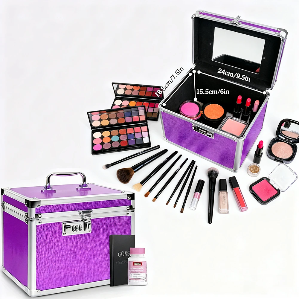 

Cosmetics Case Makeup Bag Aluminum Alloy Organizer Toy Jewelry Box Medicine Game Card Collection Box Manicurist Case 10x7.3x7.8"