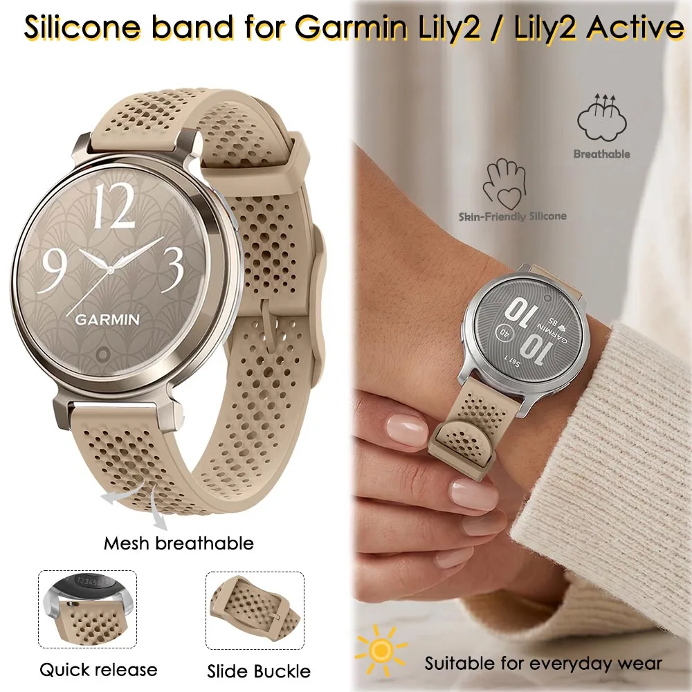 14mm Watch Strap for Garmin Lily2 Active Watch Bands Soft Silicone Replacement Bracelet Breathable for Garmin Lily2 Watch Straps