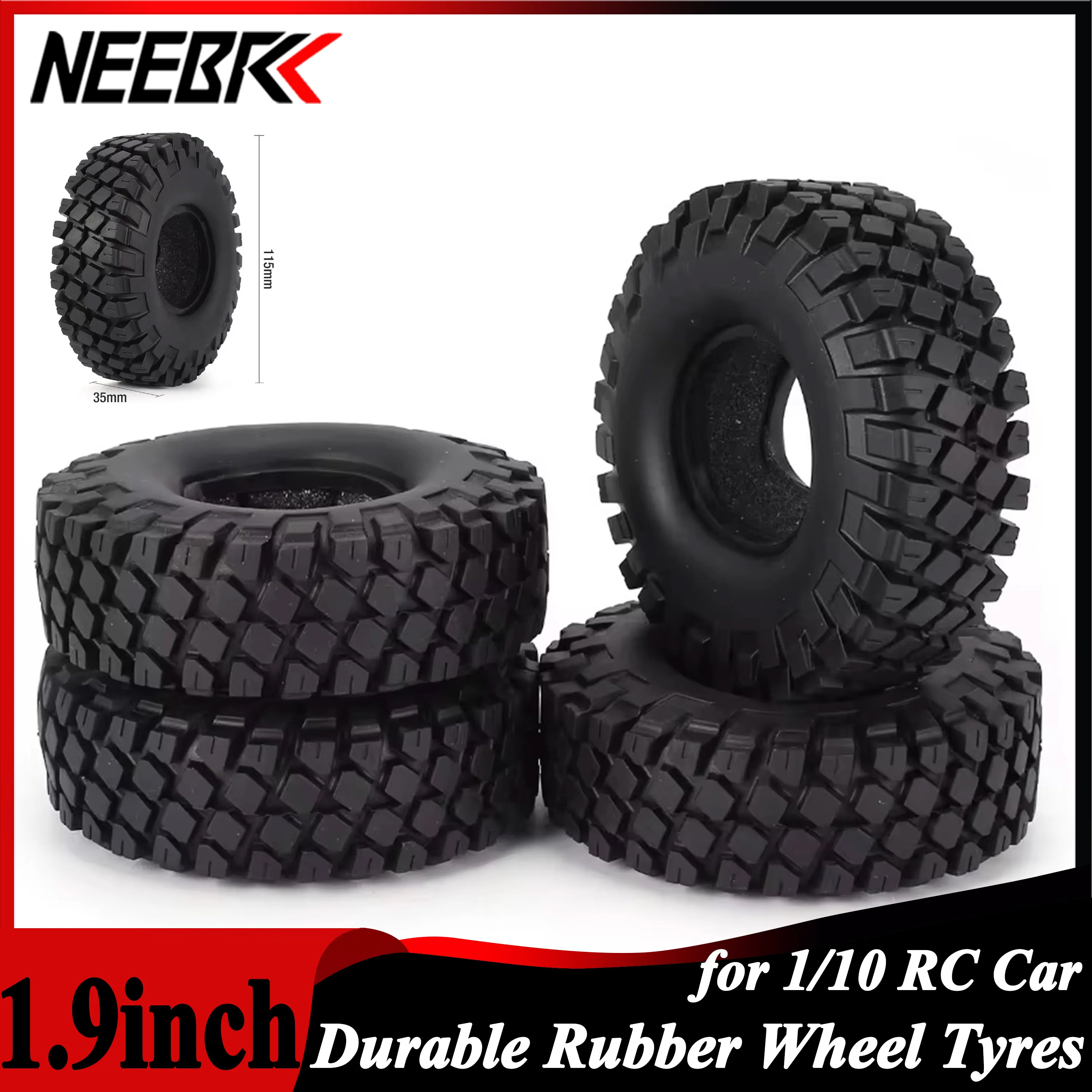 

4PCS NEEBRC 1.9 Inch 115mm Durable Rubber Tire Skin Tyres for 1/10 RC Crawler Car Traxxas TRX-4 Trx4m SCX10 RC4D90 Model Parts