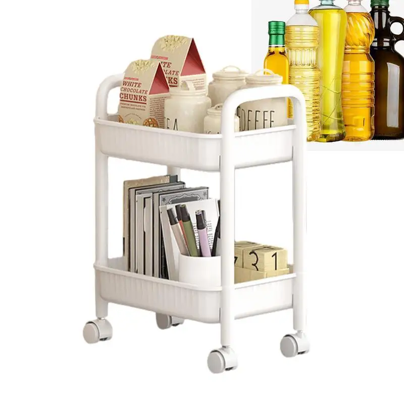 2 Tier Anti-Slip Utility Cart Trolley For Bathroom Rolling Kitchen Cart Quick Drying Shelf For Skin Care Products Sauce Bottles