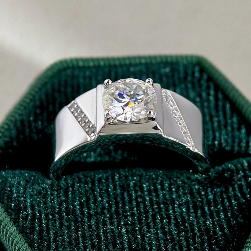 

KNB 1CT D Цвет Лаконичные сверкающие сертифицированные кольца с муассанитом и бриллиантами для мужчин Настоящее серебро 925 пробы Высочайшее качество ювелирных изделий